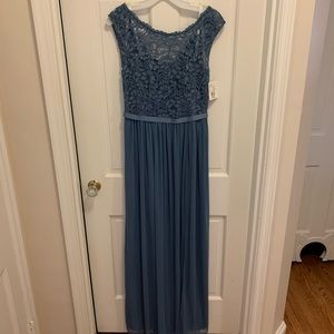 David’s Bridal Steel Blue Bridesmaid Dress